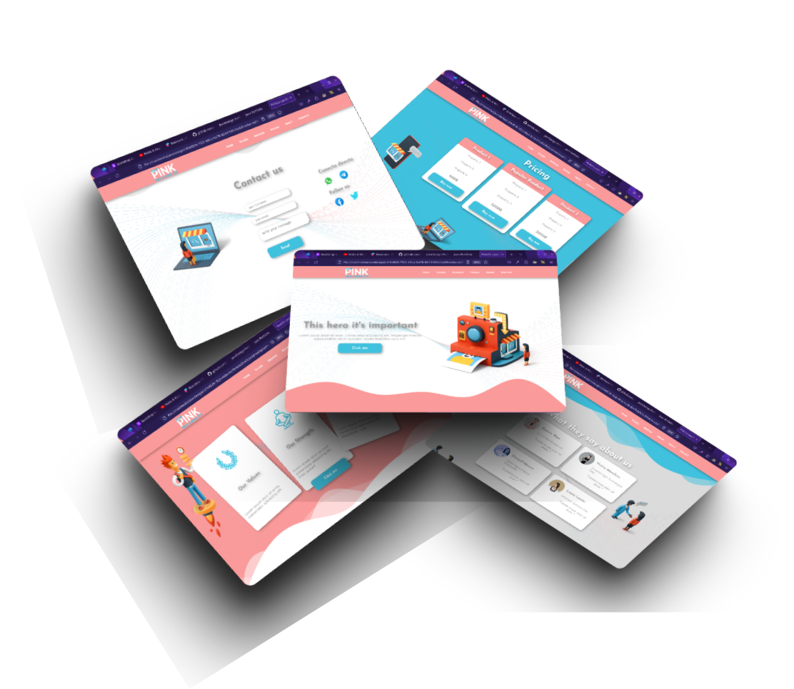 Varios modelos de páginas web con el template Pink de JavxDesign